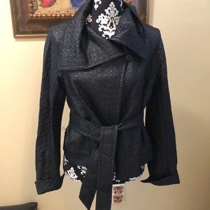 🫶MaxMara Belted Shawl collar cuff sleeve crinkle fabric lightweight jacket
